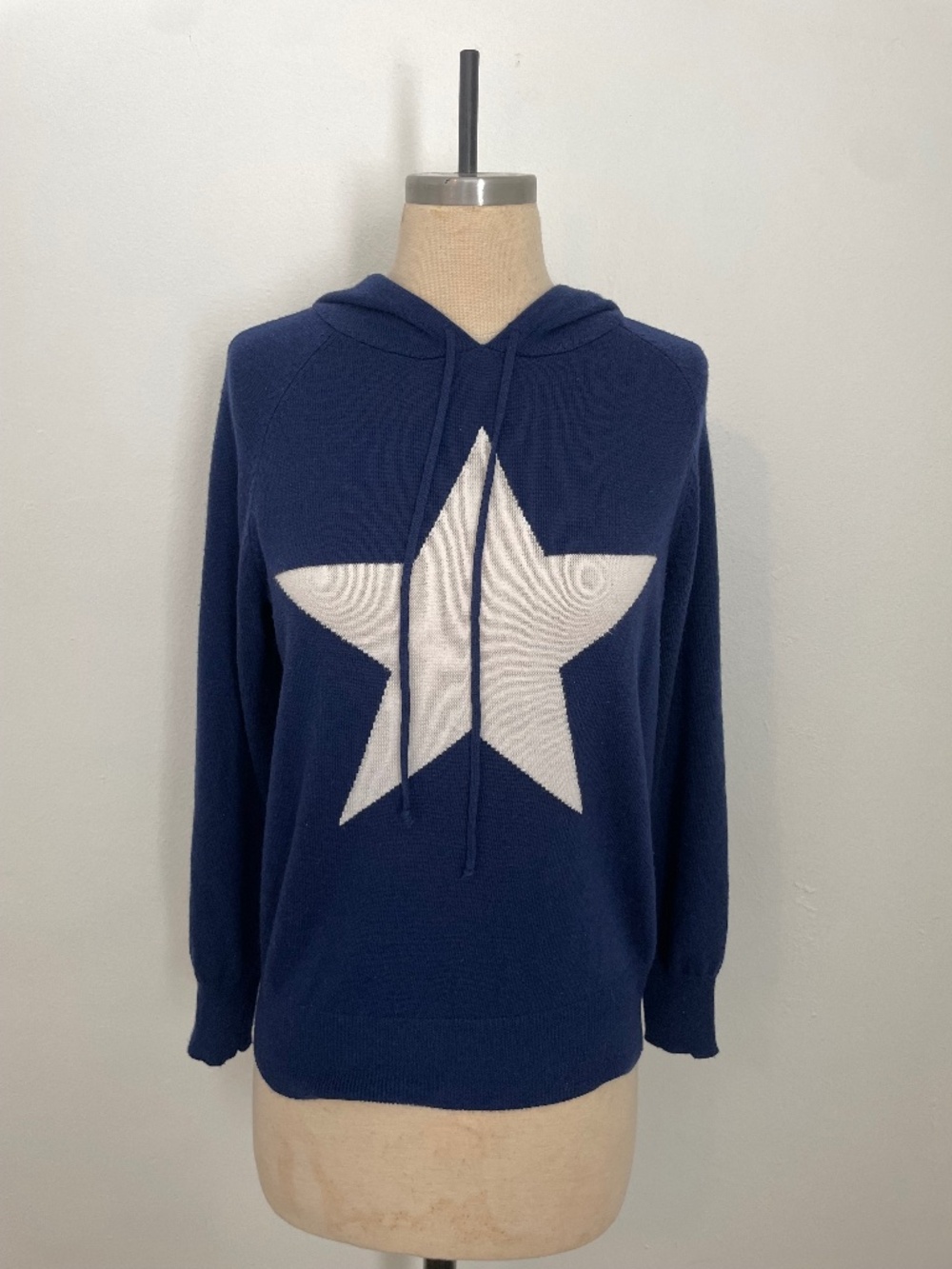 Max Mara Weekend Knit Hoodie Sweater, Blue Star Wool Cashmere Silk Blend, Medium